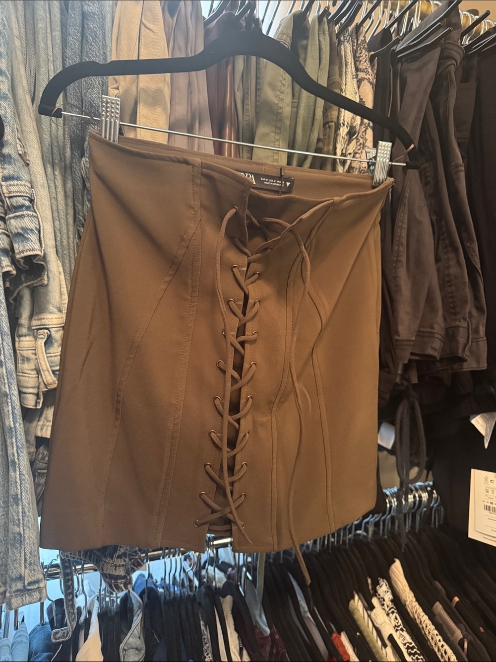 Zara Brown Lace-Up Mini Skirt
